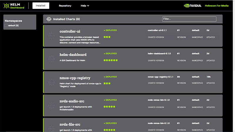 NVIDIA holoscan for media helm dashboard